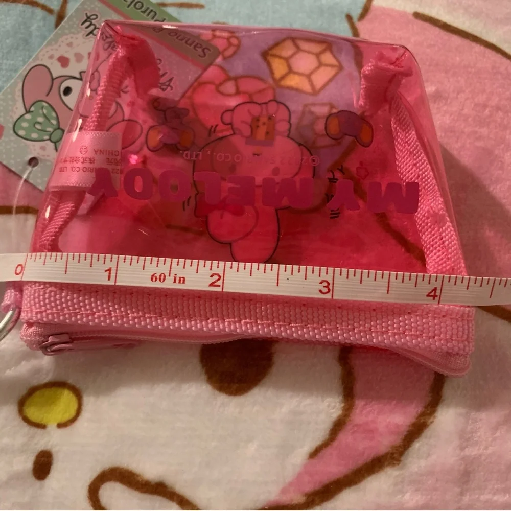 My Melody Drinking Boba Pink Clear Plastic Small Zip Coin Pouch NWT